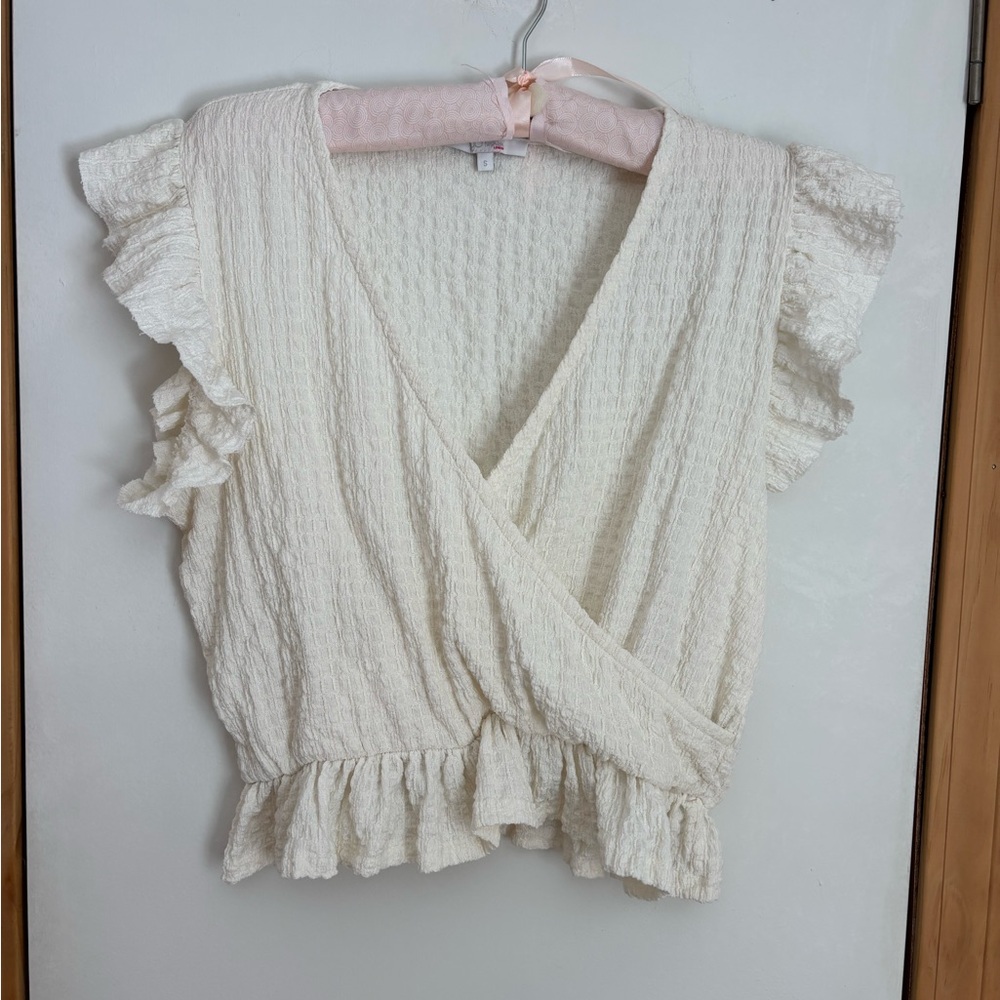 Cream Ruffled Wrap Top